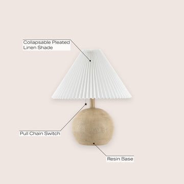 Aksel 17.25" Coastal Scandinavian Resin/Iron Sphere LED Table Lamp with Pleated Shade and Pull Chain - JONATHAN Y